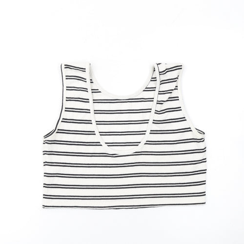 Weekday Women's White Black Striped Cropped Tank Top Size L
