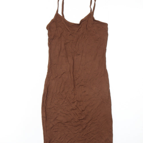 PrettyLittleThing Women’s Brown Slip Dress Size 6 Viscose Stretch