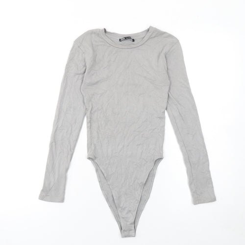 Zara Women Grey Long Sleeve Bodysuit Size S Viscose Cotton Blend