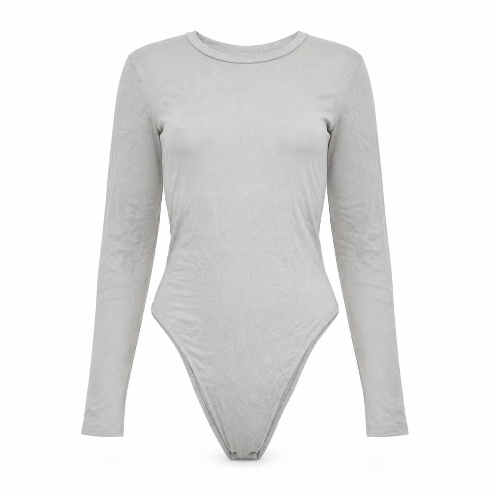 Zara Women Grey Long Sleeve Bodysuit Size S Viscose Cotton Blend