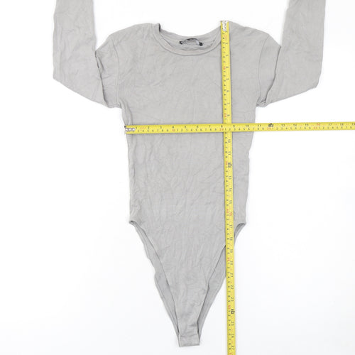 Zara Women Grey Long Sleeve Bodysuit Size S Viscose Cotton Blend