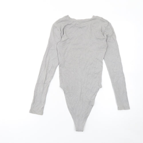 Zara Women Grey Long Sleeve Bodysuit Size S Viscose Cotton Blend