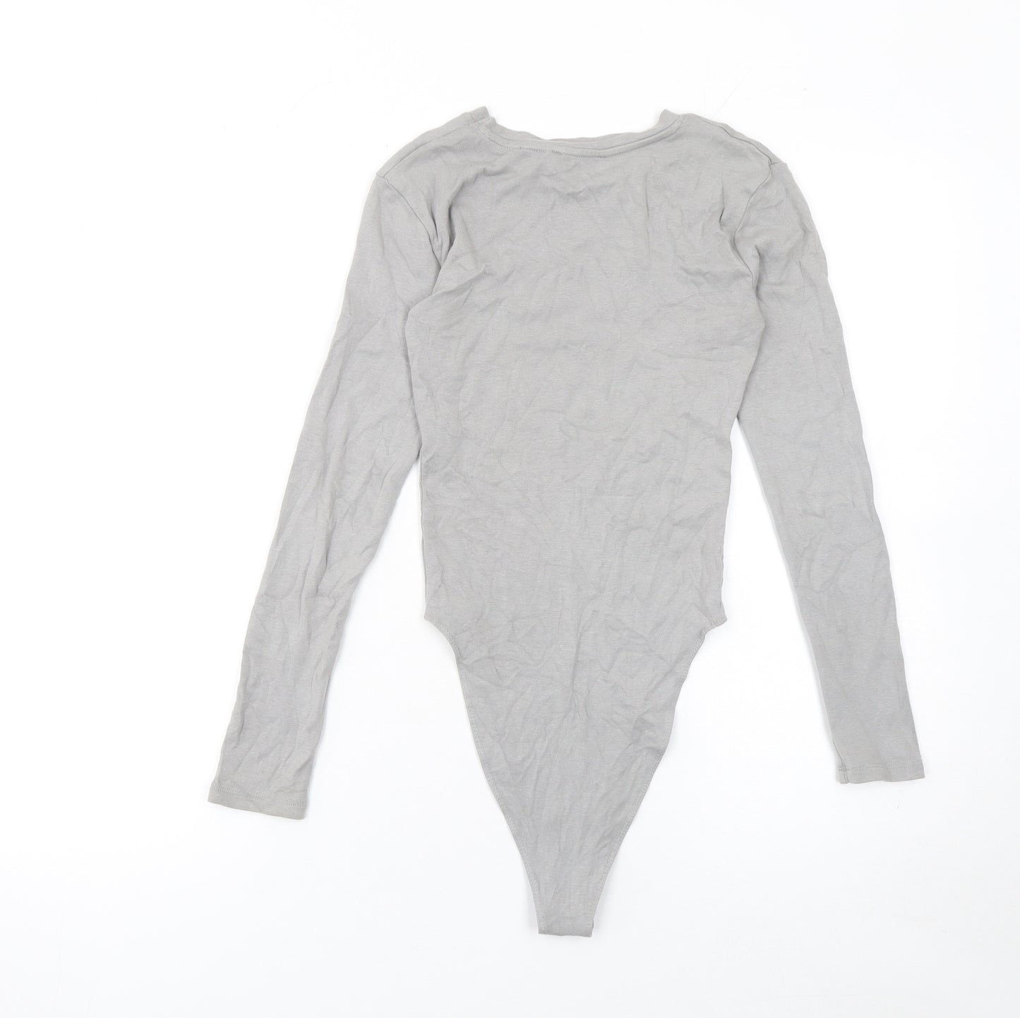Zara Women Grey Long Sleeve Bodysuit Size S Viscose Cotton Blend