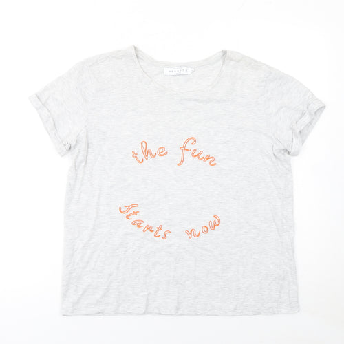 John Lewis Women Grey Embroidered Slogan T-Shirt Size 10