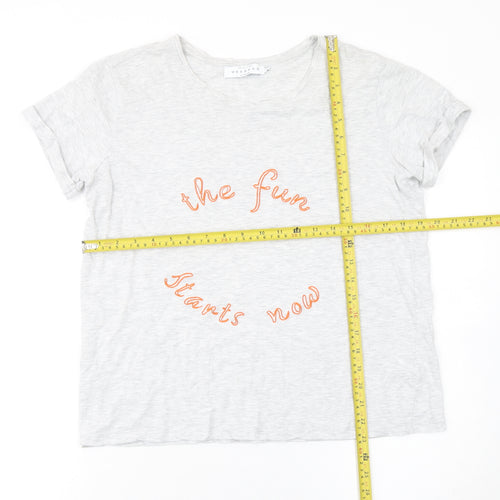 John Lewis Women Grey Embroidered Slogan T-Shirt Size 10