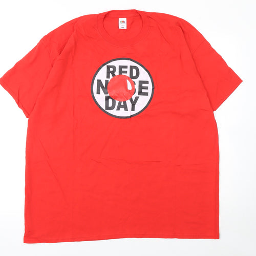 Fruit of the Loom Men’s Red Nose Day Red 2XL Cotton Graphic T-Shirt