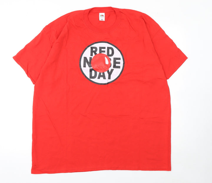 Fruit of the Loom Men’s Red Nose Day Red 2XL Cotton Graphic T-Shirt