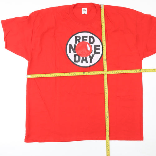 Fruit of the Loom Men’s Red Nose Day Red 2XL Cotton Graphic T-Shirt