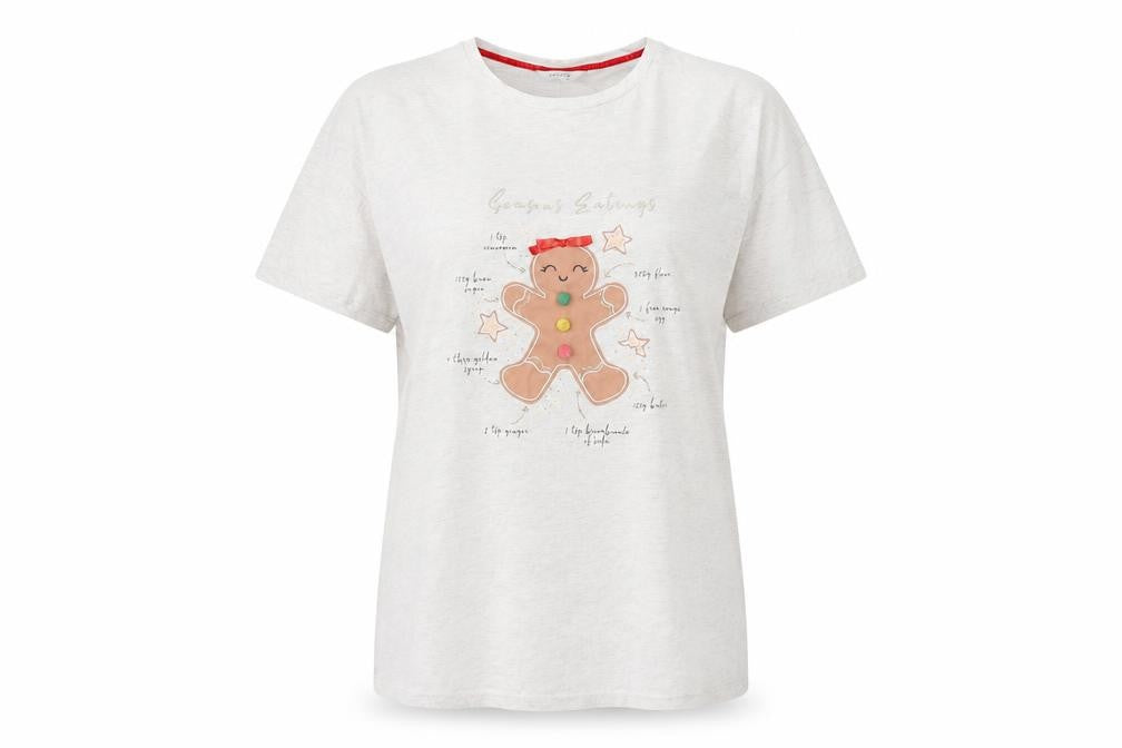 Front view of George women’s white christmas gingerbread nightshirt, size UK 20
