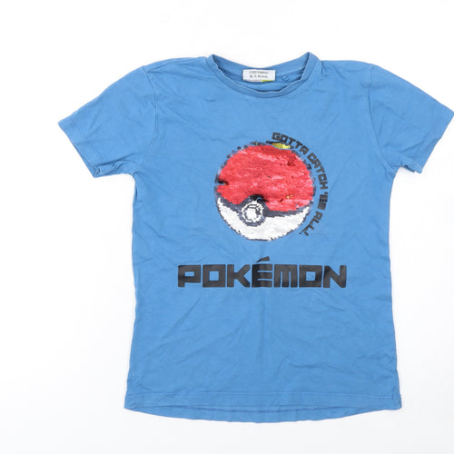 Next Boys Blue Pokémon Sequin Graphic Short Sleeve Cotton T-Shirt 8 Years