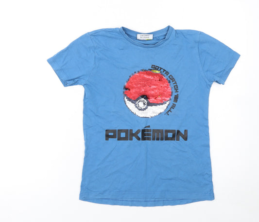 Next Boys Blue Pokémon Sequin Graphic Short Sleeve Cotton T-Shirt 8 Years