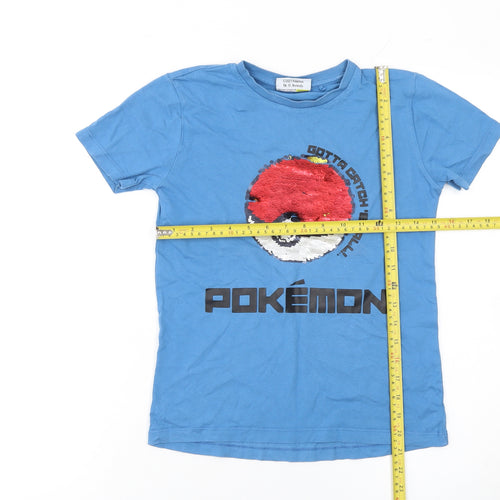 Next Boys Blue Pokémon Sequin Graphic Short Sleeve Cotton T-Shirt 8 Years