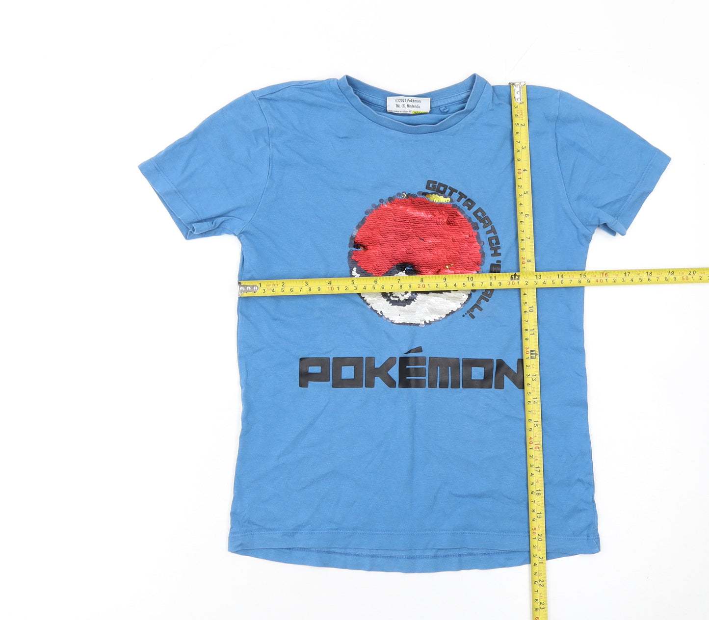 Next Boys Blue Pokémon Sequin Graphic Short Sleeve Cotton T-Shirt 8 Years