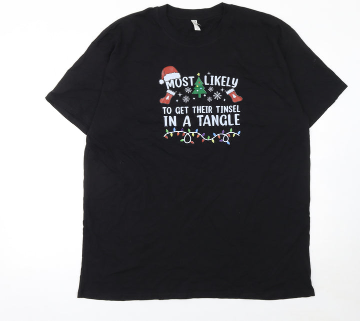 Casual Classics Men’s Black XL Christmas Funny Crew Neck T-Shirt