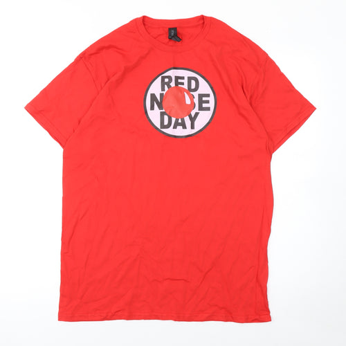 Gildan Men Red Red Nose Day Cotton Crew Neck Short Sleeve T-Shirt M