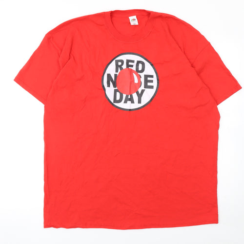 Fruit of the Loom Mens Red Nose Day Red T-Shirt XXL Cotton Crew Neck