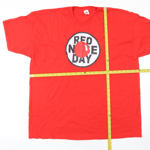 Fruit of the Loom Mens Red Nose Day Red T-Shirt XXL Cotton Crew Neck