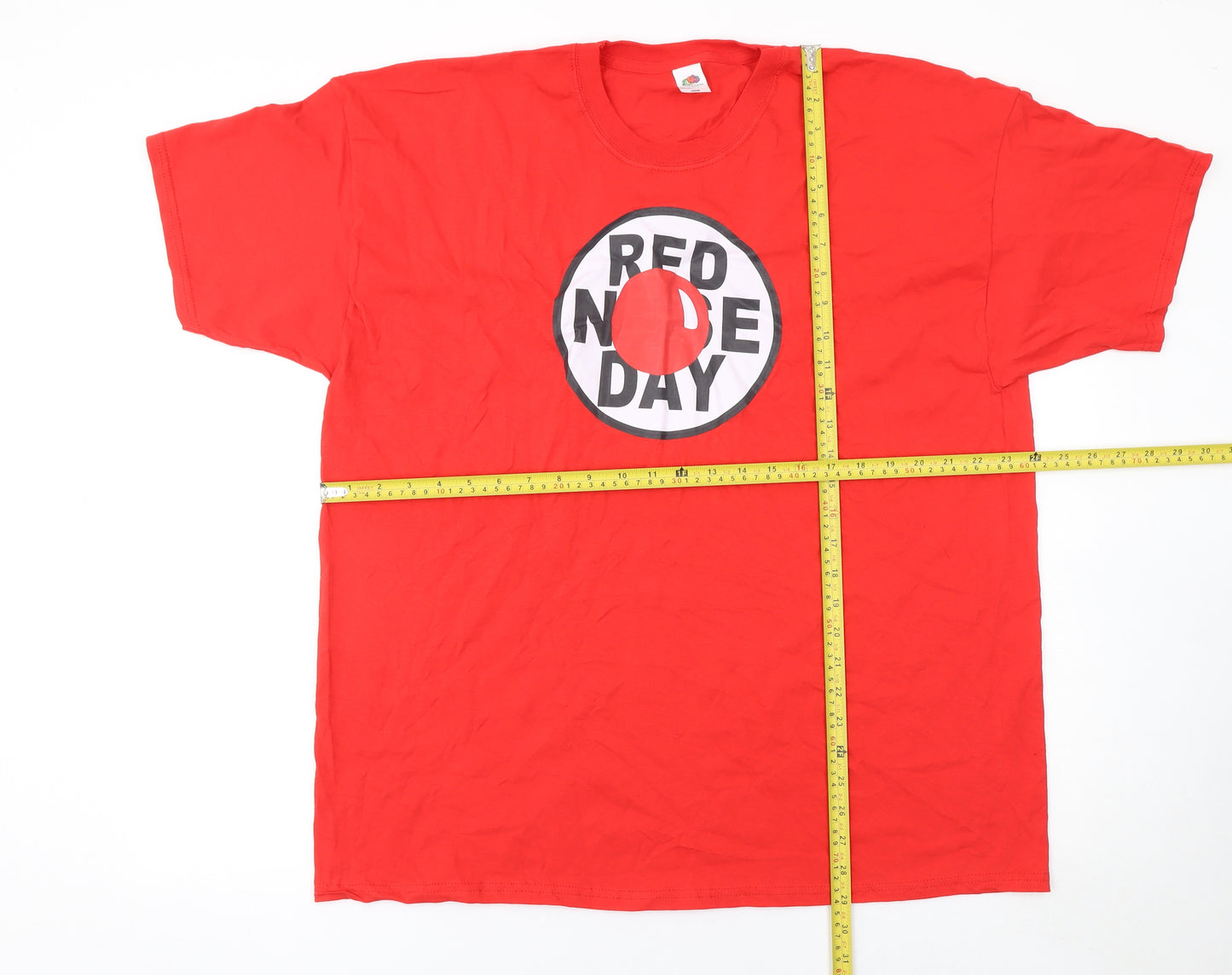 Fruit of the Loom Mens Red Nose Day Red T-Shirt XXL Cotton Crew Neck