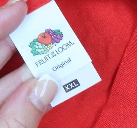 Fruit of the Loom Mens Red Nose Day Red T-Shirt XXL Cotton Crew Neck
