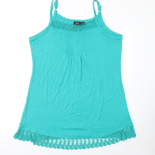 bpc Bonprix Women Green L Lace Trim Sleeveless Slip Dress