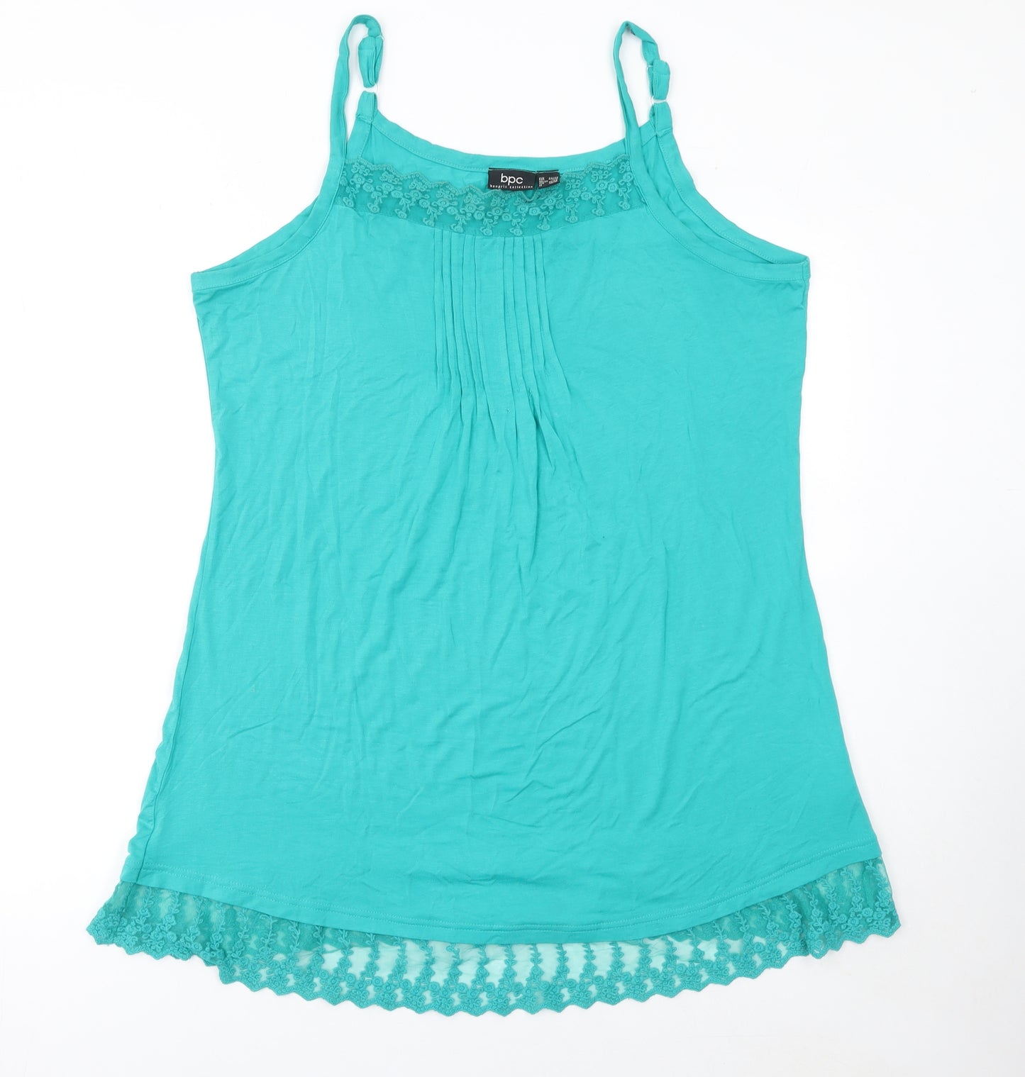 bpc Bonprix Women Green L Lace Trim Sleeveless Slip Dress