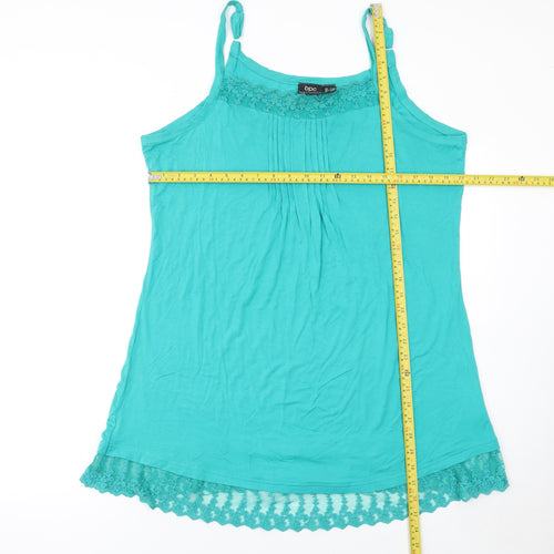 bpc Bonprix Women Green L Lace Trim Sleeveless Slip Dress
