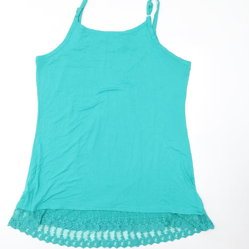 bpc Bonprix Women Green L Lace Trim Sleeveless Slip Dress