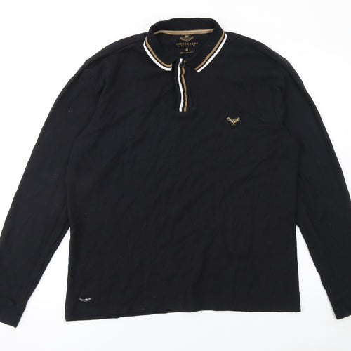 Threadbare Men's Black Long Sleeve Cotton Polo Shirt XL