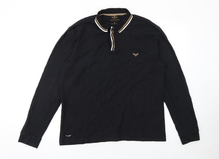 Threadbare Men's Black Long Sleeve Cotton Polo Shirt XL