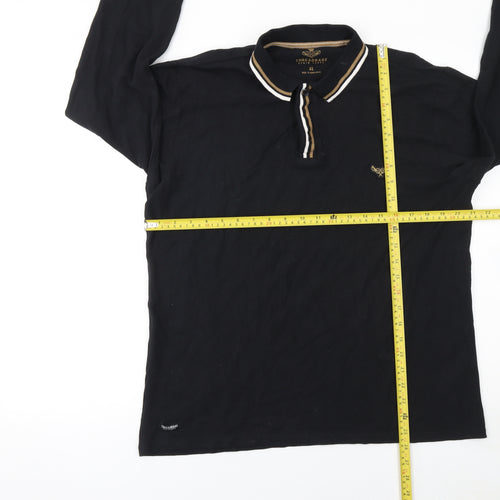 Threadbare Men's Black Long Sleeve Cotton Polo Shirt XL