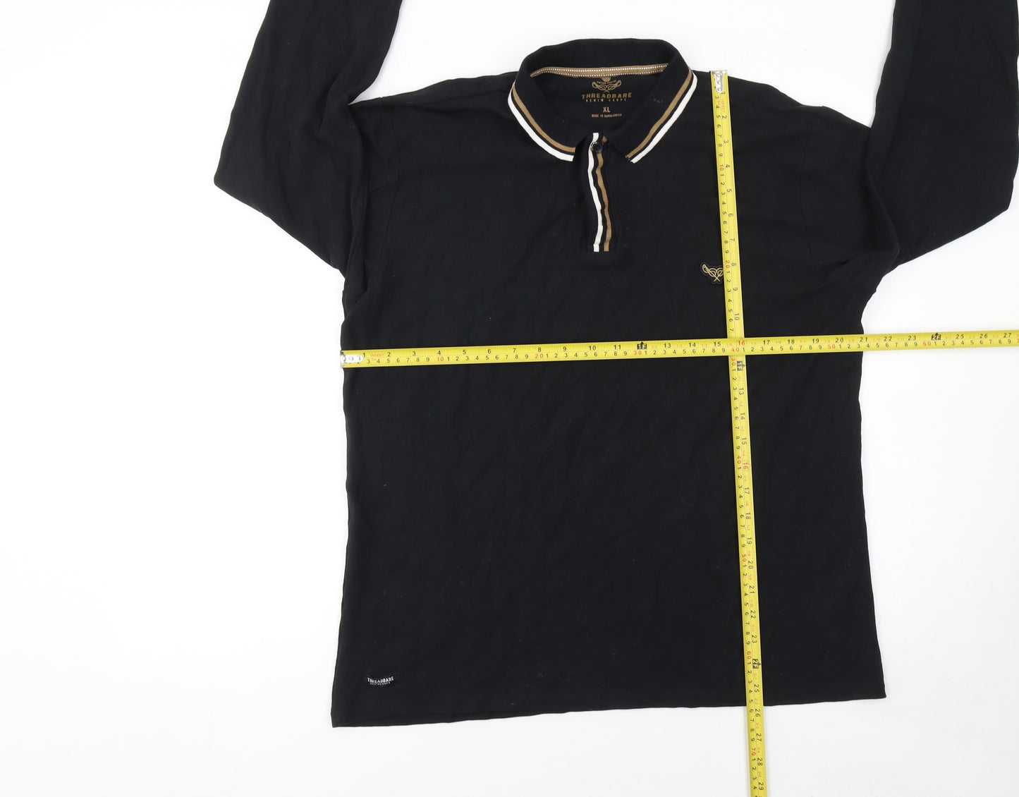 Threadbare Men's Black Long Sleeve Cotton Polo Shirt XL