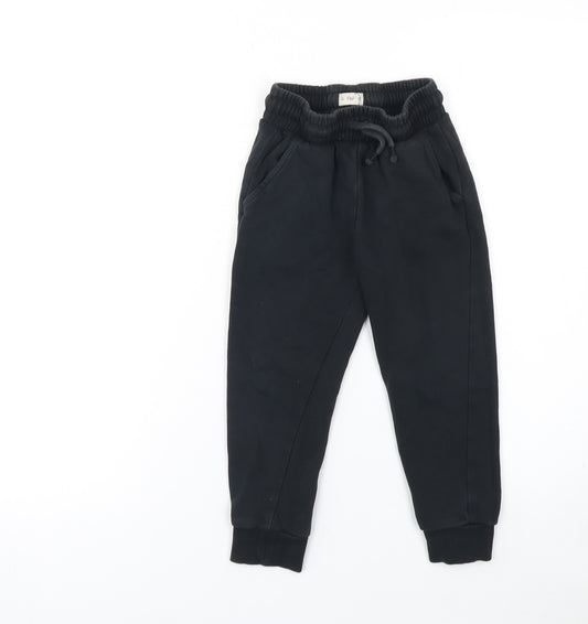 F&F Boys Black Jogger Trousers 4-5 Years Cotton Blend Elastic Waist