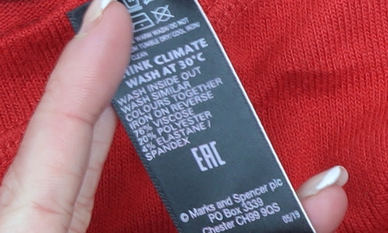 Marks and Spencer Women's Red Basic Short Sleeve T-Shirt XS