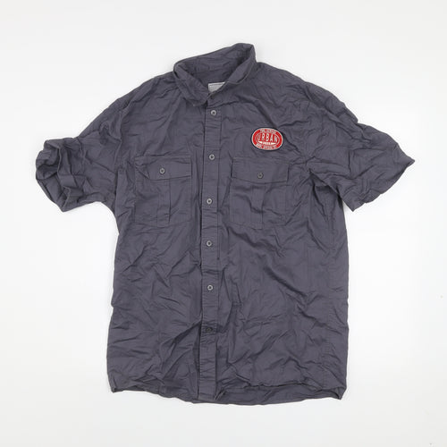 Urban Beach Men’s Grey Cotton Short Sleeve Button-Up Shirt L