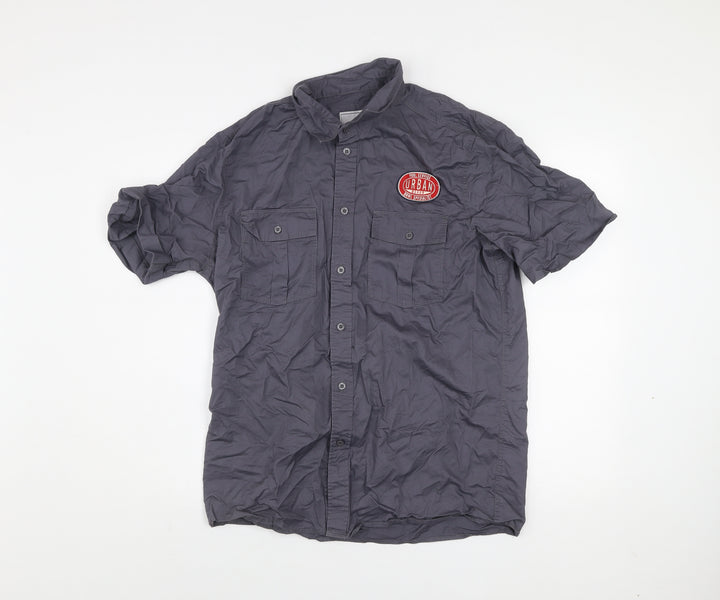 Urban Beach Men’s Grey Cotton Short Sleeve Button-Up Shirt L