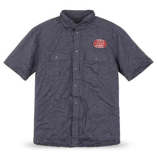 Urban Beach Men’s Grey Cotton Short Sleeve Button-Up Shirt L