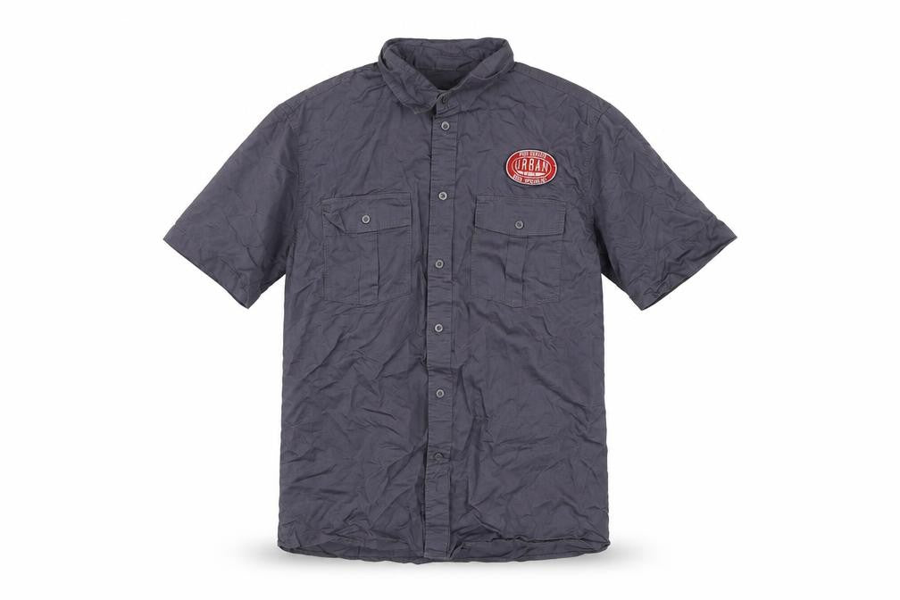 Urban Beach Men’s Grey Cotton Short Sleeve Button-Up Shirt L