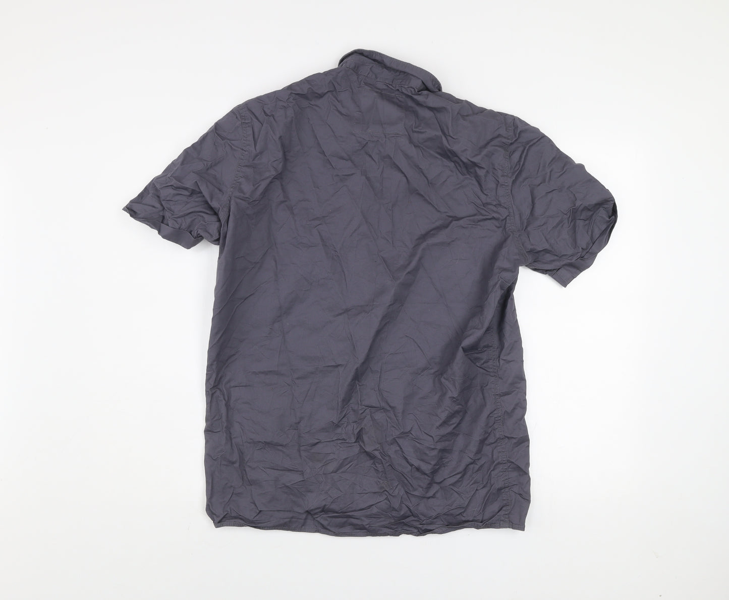 Urban Beach Men’s Grey Cotton Short Sleeve Button-Up Shirt L