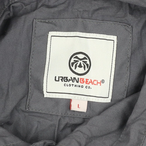 Urban Beach Men’s Grey Cotton Short Sleeve Button-Up Shirt L