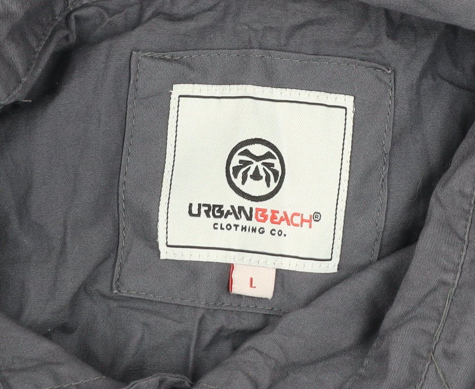 Urban Beach Men’s Grey Cotton Short Sleeve Button-Up Shirt L