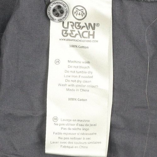 Urban Beach Men’s Grey Cotton Short Sleeve Button-Up Shirt L