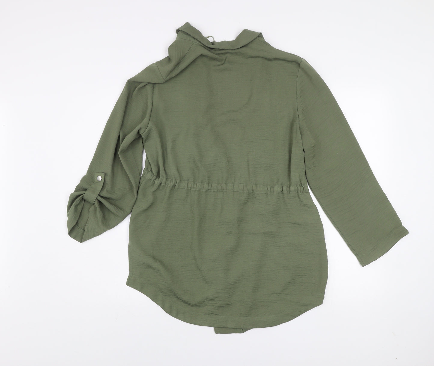 Dunnes Women Green Mid-Length Crepe Drawstring Jacket Size M