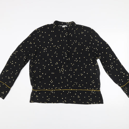 H&M Women's Black Polka Dot High Neck Long Sleeve Blouse Size 8