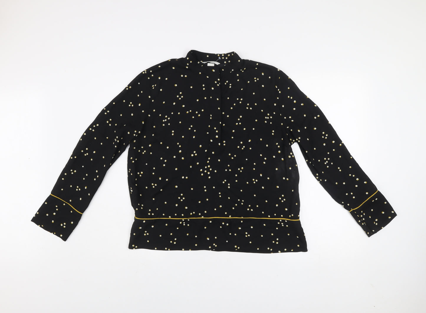 H&M Women's Black Polka Dot High Neck Long Sleeve Blouse Size 8
