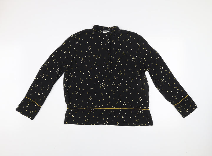 H&M Women's Black Polka Dot High Neck Long Sleeve Blouse Size 8