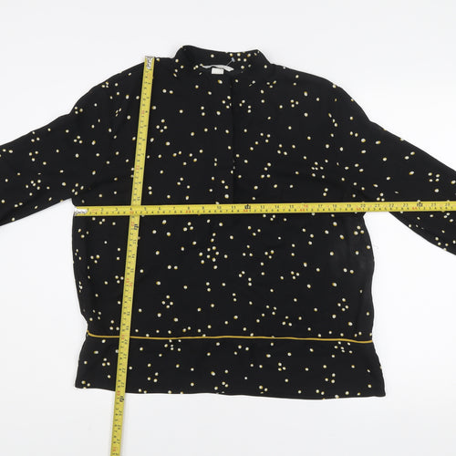 H&M Women's Black Polka Dot High Neck Long Sleeve Blouse Size 8