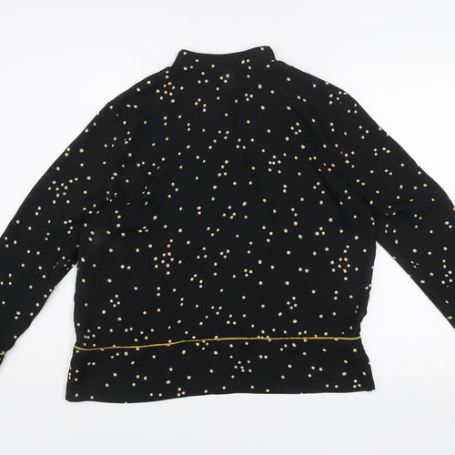 H&M Women's Black Polka Dot High Neck Long Sleeve Blouse Size 8
