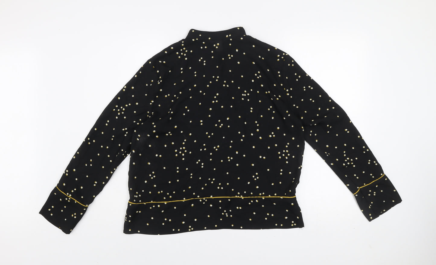H&M Women's Black Polka Dot High Neck Long Sleeve Blouse Size 8