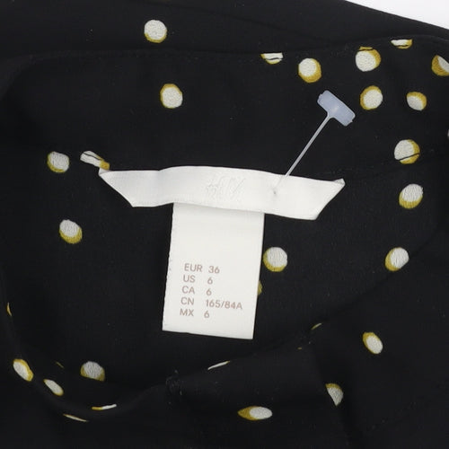 H&M Women's Black Polka Dot High Neck Long Sleeve Blouse Size 8