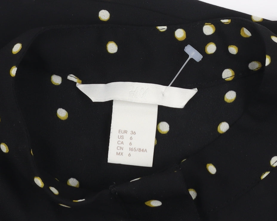 H&M Women's Black Polka Dot High Neck Long Sleeve Blouse Size 8